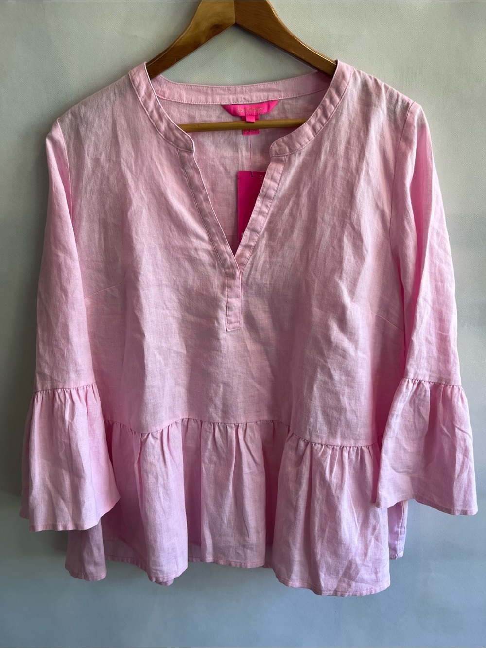 Lilly Pulitzer Bekah 3/4 Sleeves Pink Linen Top NWT Peplum